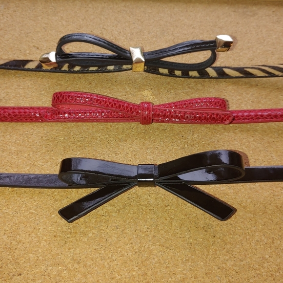 White House Black Market Accessories - White House Black Market 3 Thin Textured Waist Belts Bows Black Red Animal Print